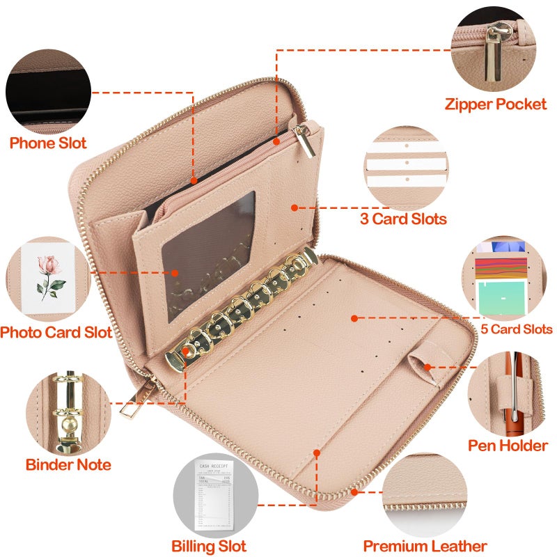 Ethanberg A7 Leather Budget Binder, Cash Envelopes System Budgeting Wallet, Money Organizer for Cash, Money Saving Cash Envelopes for Budgeting, Wallet Budget Planner with Zipper(Skin Color) - Image 3