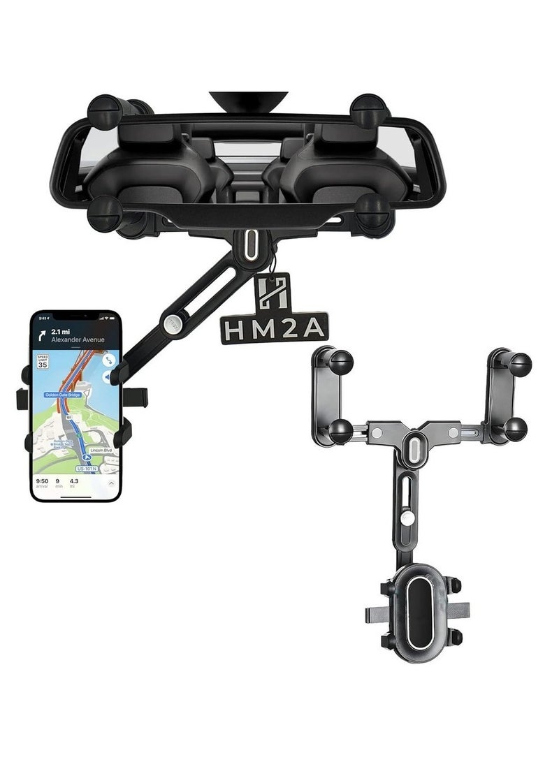 Car Phone Holder 360°Rotatable Phone Holder For Car Rear View Mirror Mobile Holder For Car Adjustable GPS Holder For All Mobile Phones Fits Bigger Vehicles & Air Freshener  - Image 1