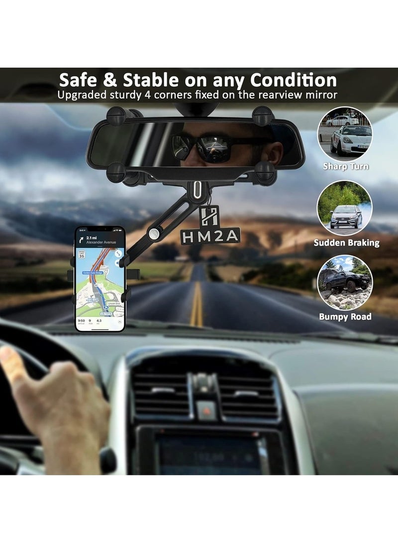Car Phone Holder 360°Rotatable Phone Holder For Car Rear View Mirror Mobile Holder For Car Adjustable GPS Holder For All Mobile Phones Fits Bigger Vehicles & Air Freshener  - Image 2