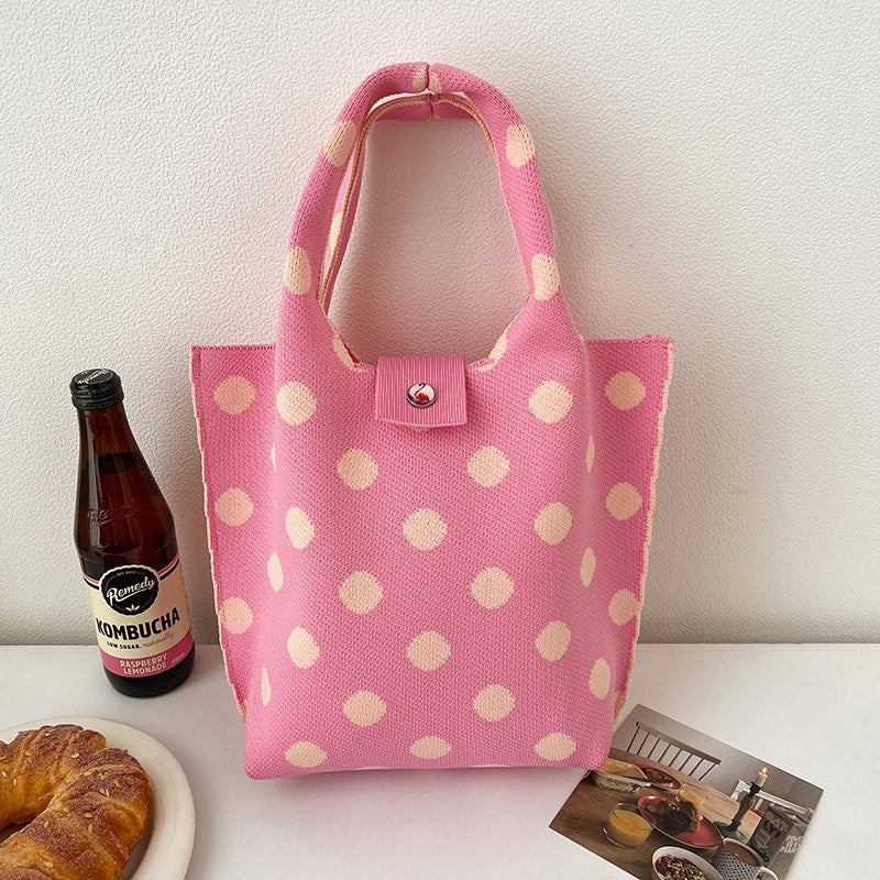 Colorful Dot Knitted Hand Bag Women'S Large Capacity Commuting Underarm Bag Fashionable All-Match Storage Wrist Bag Trendy - Image 1