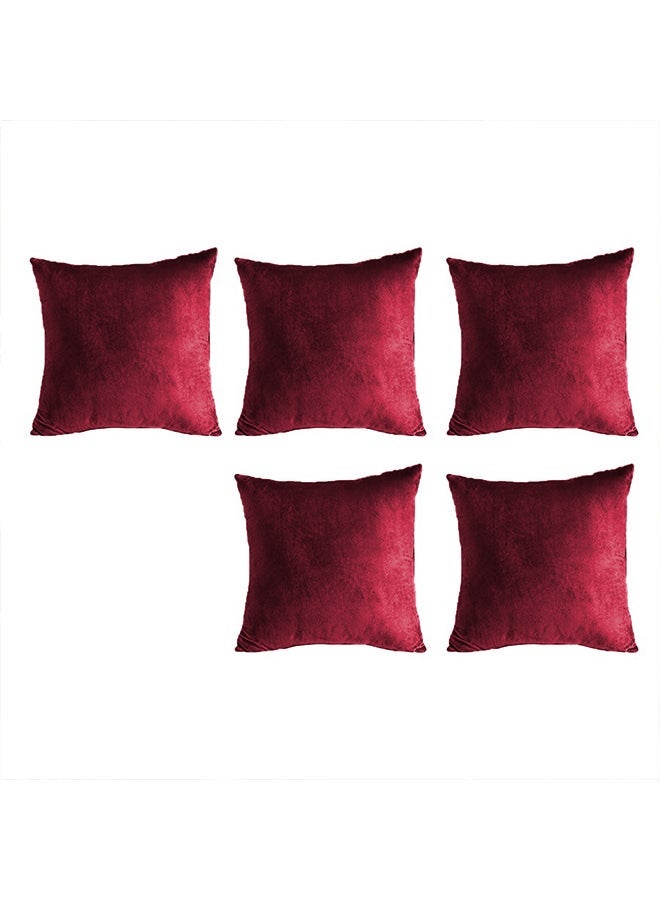 House One Set of 5 pieces Square Soft Velvet Decorative Cushion with Solid Design and Attractive Colors 45x45 cm - Dark Pink - Image 1