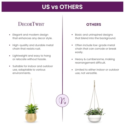 DecorTwist® Hanging Planter 3.7 Inch Pack of 1 | Metal Planter Indoor Outdoor Hanging Baskets | Hanging Flower Pot with Chain for Balcony Living Room Plant Hangers for Home Garden Decor (Gold) - Image 5