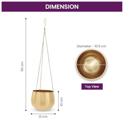 DecorTwist® Hanging Planter 3.7 Inch Pack of 1 | Metal Planter Indoor Outdoor Hanging Baskets | Hanging Flower Pot with Chain for Balcony Living Room Plant Hangers for Home Garden Decor (Gold) - Image 3