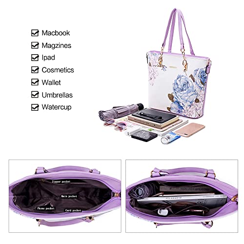 2E-youth Women Designer Purses And Handbags Set Satchel Shoulder Bags Tote Bags 6pcs Wallets (purple&white) - Image 5