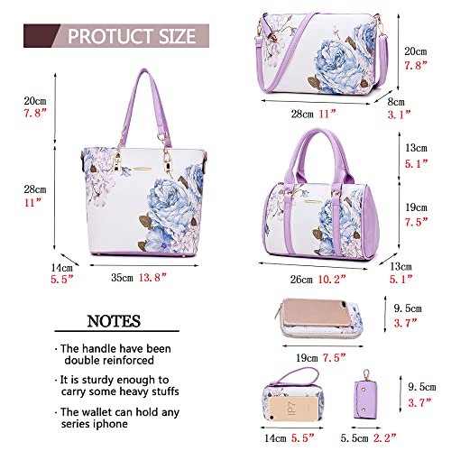 2E-youth Women Designer Purses And Handbags Set Satchel Shoulder Bags Tote Bags 6pcs Wallets (purple&white) - Image 3