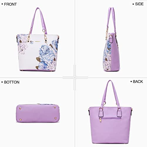 2E-youth Women Designer Purses And Handbags Set Satchel Shoulder Bags Tote Bags 6pcs Wallets (purple&white) - Image 4