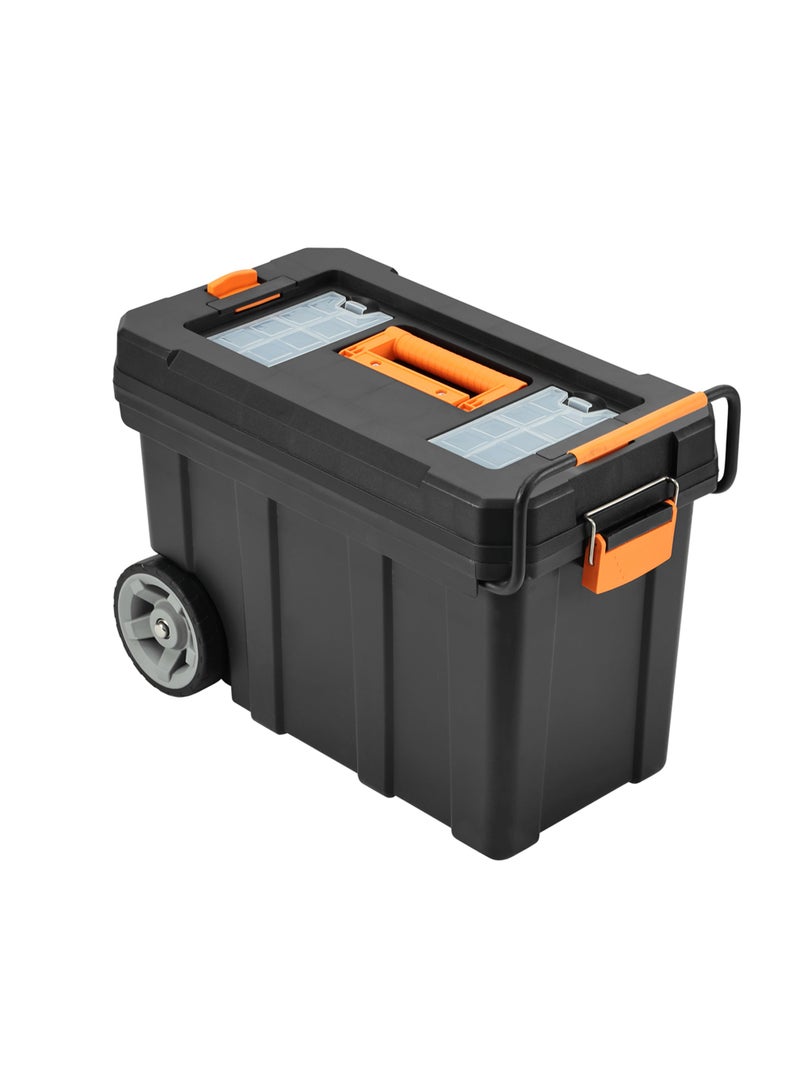LAWAZIM Pro7 Tool Box - 59x29x42.5cm - Rolling Tool Box with Wheels, Extendable Pull Handle, Removable Tray, and Dual Transparent Lid Compartments - Ideal for Garage, Workshop, and Construction Use - Image 1