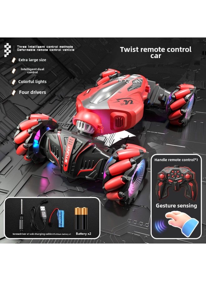 Loquat One-piece Delivery Gesture Induction Twist Car 2.4g Remote Control Off-road Vehicle Light Spray Double-sided Stunt Children's Toys-Color:Red Drift Wheel 】-Proportion:Standard Single Power - Image 1