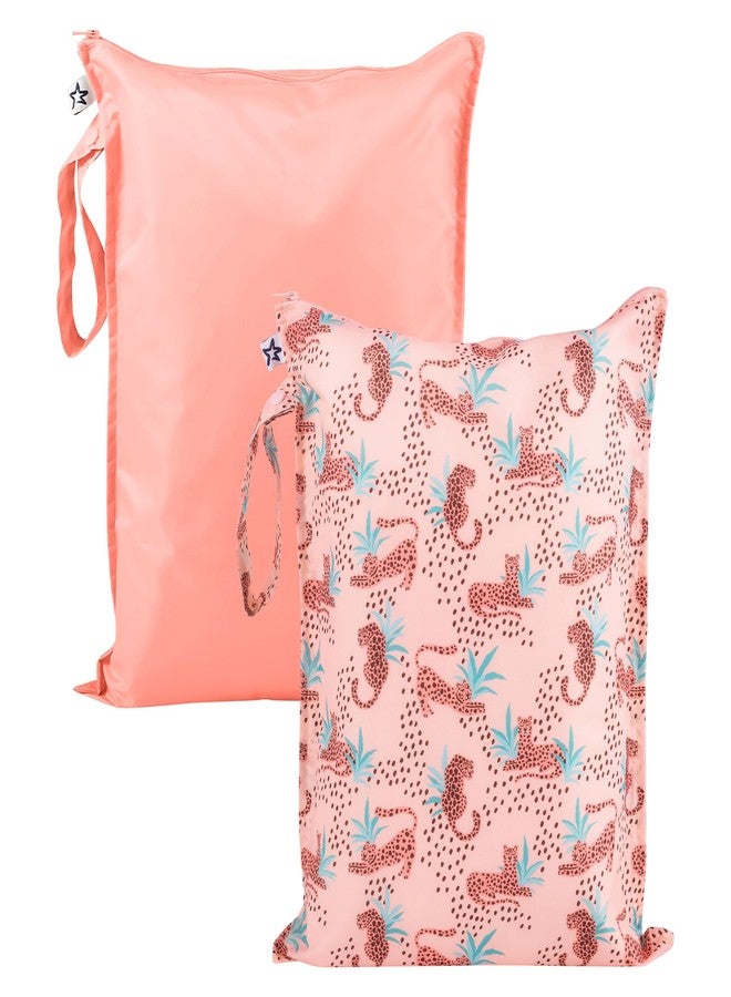 Tiny Twinkle Mess-proof Wet Bags 2 Pack Waterproof and Washable Bag for Travel storage, Stroller, Daycare, Baby Diapers, Yoga, Beach, Pool, Wet Toddler Swimsuits (Leopard) - Image 1