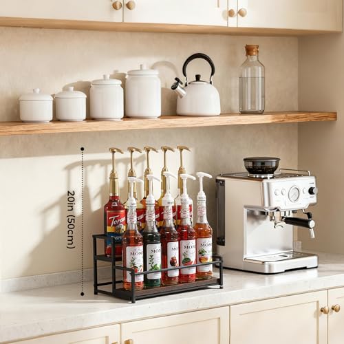 ICOHOT Coffee Syrup Rack Organizer, 2-Tier 10 Syrup Bottles Holder Stand for Coffee Bar, Liquor Bottle Display Shelf Bar Shelf Stand Countertop Rack for Syrup, Wine, Spice - Image 2