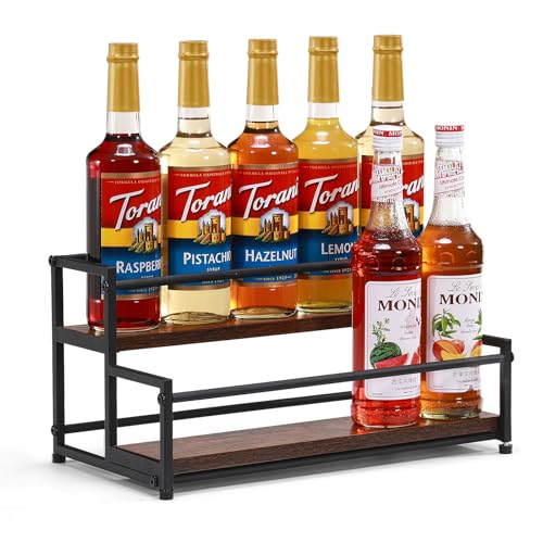 ICOHOT Coffee Syrup Rack Organizer, 2-Tier 10 Syrup Bottles Holder Stand for Coffee Bar, Liquor Bottle Display Shelf Bar Shelf Stand Countertop Rack for Syrup, Wine, Spice - Image 1