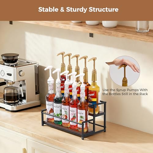 ICOHOT Coffee Syrup Rack Organizer, 2-Tier 10 Syrup Bottles Holder Stand for Coffee Bar, Liquor Bottle Display Shelf Bar Shelf Stand Countertop Rack for Syrup, Wine, Spice - Image 4