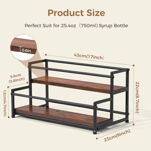 ICOHOT Coffee Syrup Rack Organizer, 2-Tier 10 Syrup Bottles Holder Stand for Coffee Bar, Liquor Bottle Display Shelf Bar Shelf Stand Countertop Rack for Syrup, Wine, Spice - Image 3