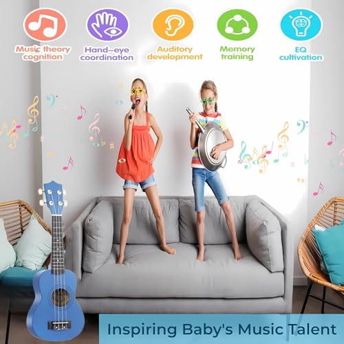 Jakeloo 21 Inch Wooden Kids Toddler Child Children Acoustic Guitar Musical Instruments Ideal for 39 Year Old Boys Girls Gifts Blue - Image 5
