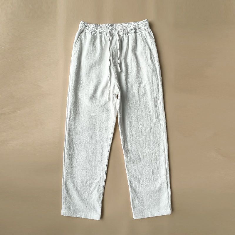 Mens Premium Linen Pants Slim Fit Spring Autumn Casual White - Image 1