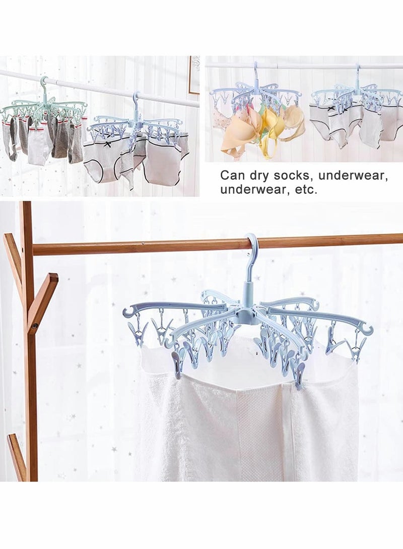 إكسفور Folding Sock Dryer, 24 Peg Sock Hanger for Washing Line, Wind-proof Underwear Hanger, Portable Rotable Sock Drying Racks with Clips for Socks Underwear Baby Clothes, Gloves, Shoe Insoles(Blue) - Image 5