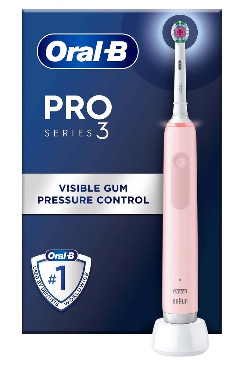 Oral-B Pro 3 Electric Toothbrush with Smart Pressure Sensor, 3D White Toothbrush Head, 3000 Pink - Image 2