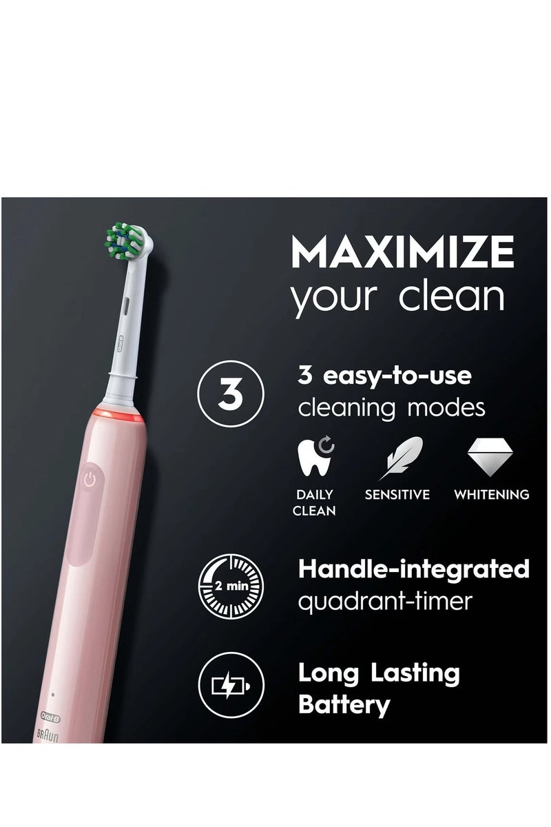 Oral-B Pro 3 Electric Toothbrush with Smart Pressure Sensor, 3D White Toothbrush Head, 3000 Pink - Image 3