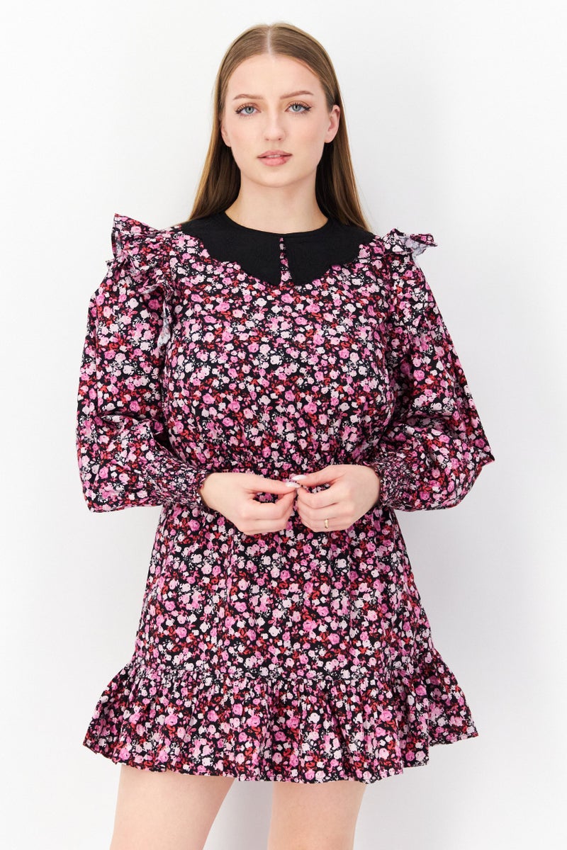 Miss Selfridge Women Petite Floral Print Mini Casual Dress, Multicolor - Image 1