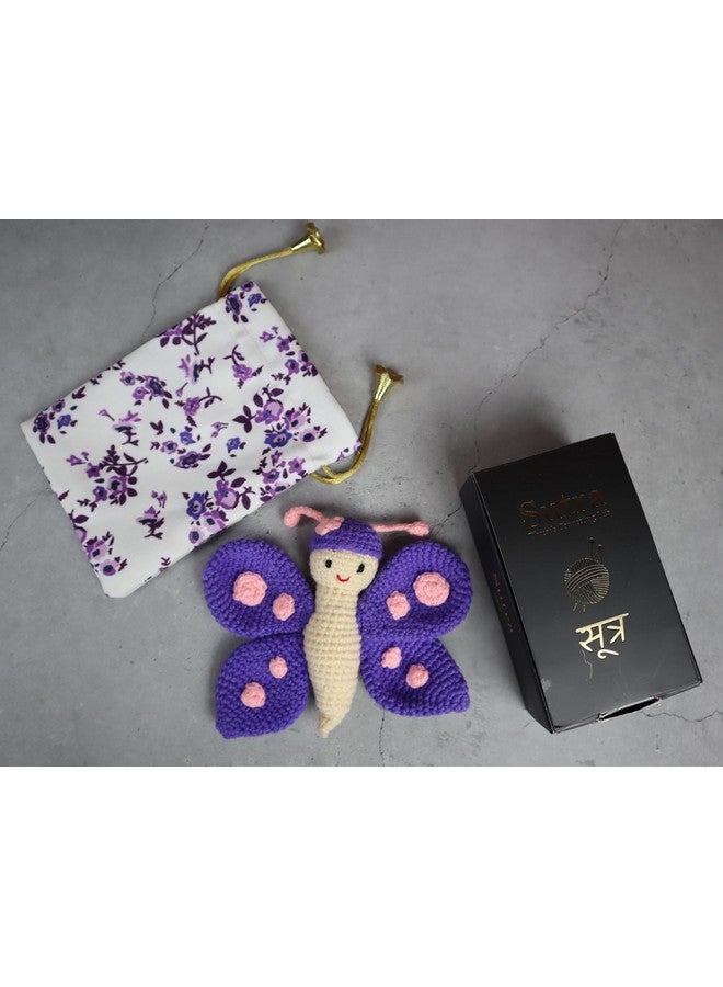 سوترا لعبة الفراشة الجميلة المحشوة من سوترا | أول مجموعة ألعاب كروشيه على شكل فراشة أرجوانية هدية عيد ميلاد لطفلك الصغير وأطفالك | لعبة كروشيه محشوة عضوية | ألعاب ناعمة مقاس 5X5.5 بوصة للرضع من البنات والأولاد - Image 4