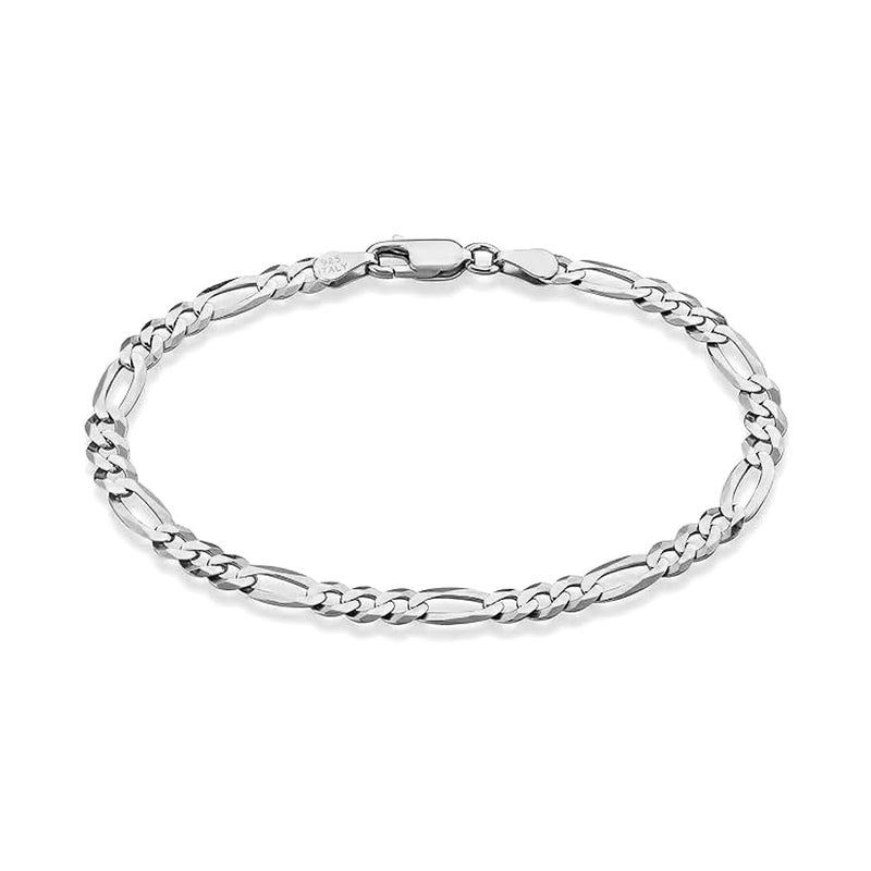 LeCalla Solid 925 Sterling Silver Unisex Figaro Link Chain Bracelet | BIS Hallmarked Italian 4MM Diamond-Cut Figaro Chain Bracelet for Women Men (7, 7.5, 8, 8.5, 9 Inches) - Image 1