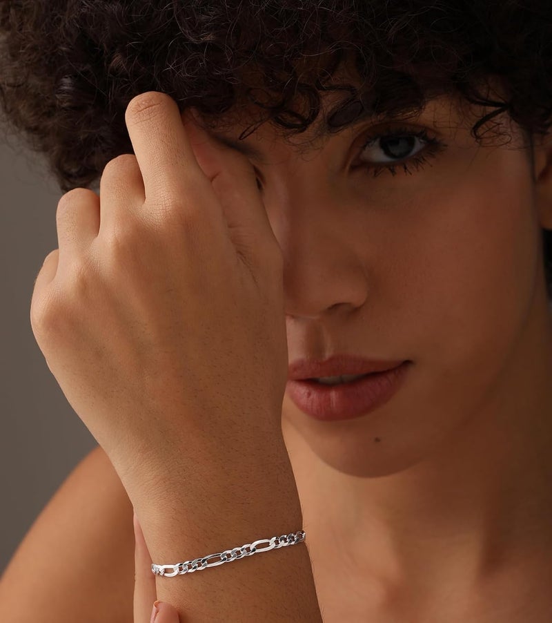 LeCalla Solid 925 Sterling Silver Unisex Figaro Link Chain Bracelet | BIS Hallmarked Italian 4MM Diamond-Cut Figaro Chain Bracelet for Women Men (7, 7.5, 8, 8.5, 9 Inches) - Image 3