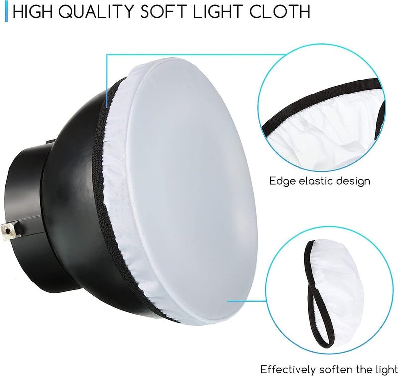 CAMSIYA 4 قطع غطاء مصباح ناشر ناعم 8.25 بوصة / 21 سم غطاء مصباح ناشر قماش قياسي عاكس مصباح لسرعة الفلاش (4 غطاء قماش أبيض) - Image 3
