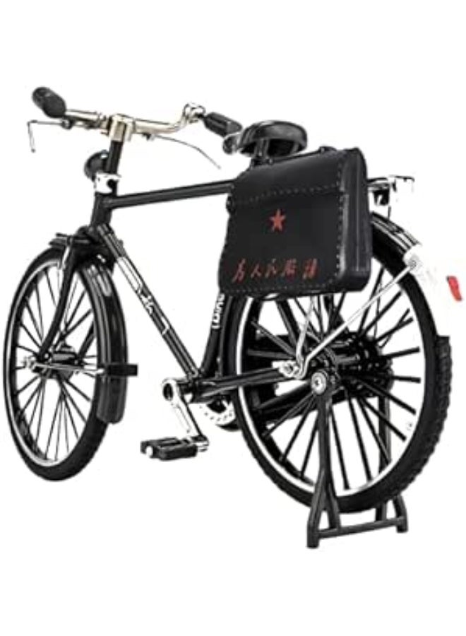 My souq Retro Mini Bicycle Model Diecast Metal Vintage Bike Toy with Tail Bag - Miniature Bicycle Figurine for Home Office Desktop Decor & Collection Black - Image 1