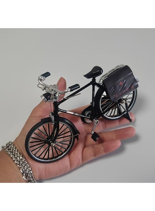 My souq Retro Mini Bicycle Model Diecast Metal Vintage Bike Toy with Tail Bag - Miniature Bicycle Figurine for Home Office Desktop Decor & Collection Black - Image 2