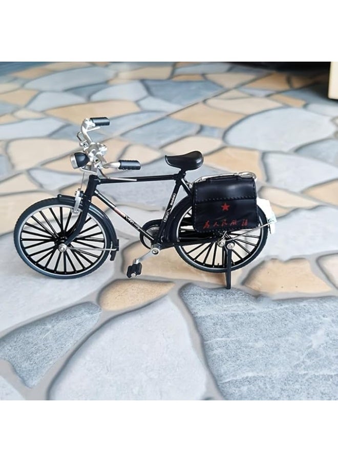 My souq Retro Mini Bicycle Model Diecast Metal Vintage Bike Toy with Tail Bag - Miniature Bicycle Figurine for Home Office Desktop Decor & Collection Black - Image 3