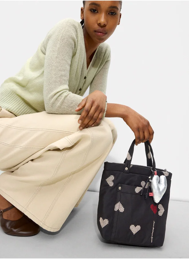 PARFOIS Color Block Tote Bag With Pendant