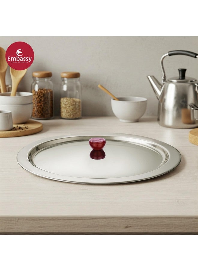 Embassy Stainless Steel Multipurpose Lid/Cover with Heat Resistant Knob | Diameter - 28.5 Centimetres | Size - 5 | Cover for Utensils, Tava, Topes, Kadhai, Pots and Pans - Image 2