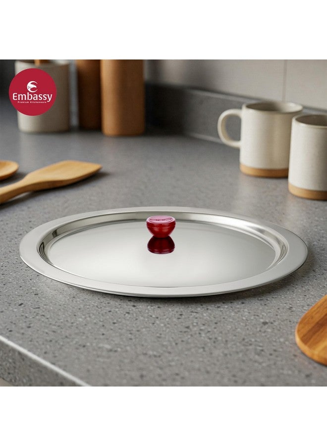 Embassy Stainless Steel Multipurpose Lid/Cover with Heat Resistant Knob | Diameter - 28.5 Centimetres | Size - 5 | Cover for Utensils, Tava, Topes, Kadhai, Pots and Pans - Image 4