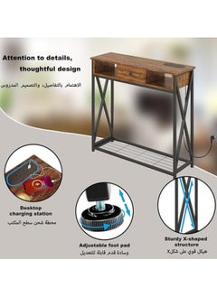 Luxury Home Wood and Iron Console Table, 1 Drawers and 2 Shelves, Taupe Wood with Dark Frame-EI-301  - Image 4