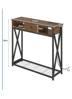 Luxury Home Wood and Iron Console Table, 1 Drawers and 2 Shelves, Taupe Wood with Dark Frame-EI-301  - Image 2
