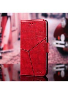 HuHa Case Cover For Realme C3 3 cameras / Narzo 20A Geometric Stitching Horizontal Flip TPU + PU Leather Case with Holder & Card Slots & Wallet Red 