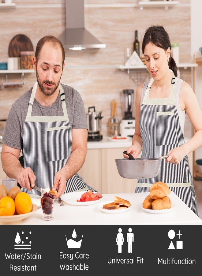 FunChaos مئزر مطبخ مخطط من FunChaos، عبوة من قطعتين، مقاس كبير، قابل للتعديل بثلاثة جيوب، مآزر قطنية كبيرة للرجال والنساء، مناسبة للطبخ والبستنة والخبز والشواء والرسم والمطاعم، لون أبيض - Image 2