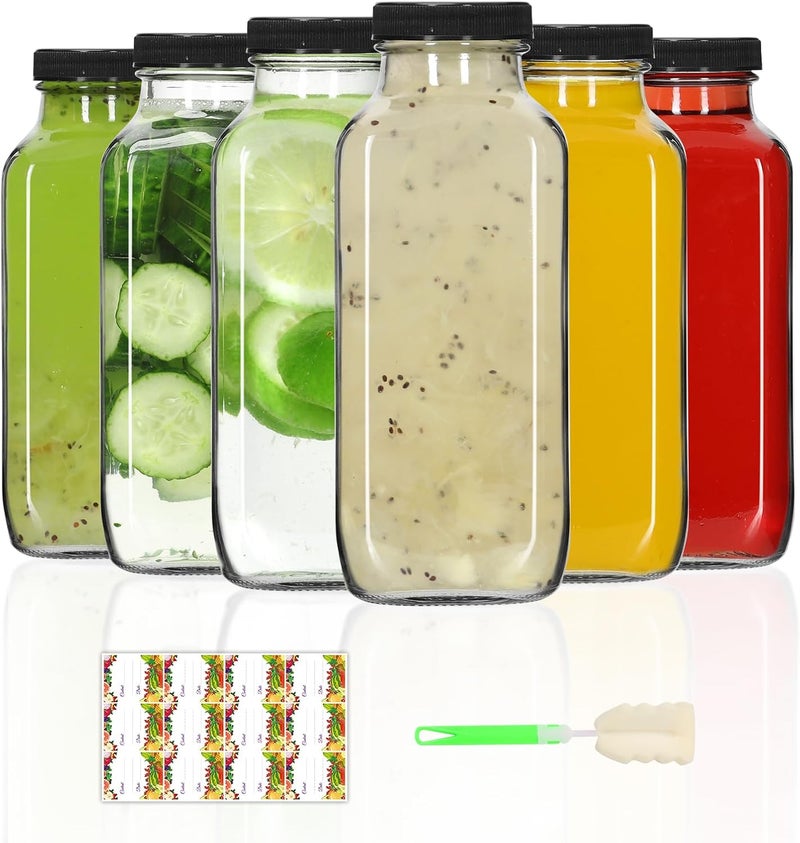 AuroTrends 12 oz Glass Bottles with Lids 6Pack, 360ml Glass Bottles for Juicing, Water, Kombucha - Portable Juicing Bottles Reusable for Juice/Coffee/Milk/Kombucha Storage - Image 1