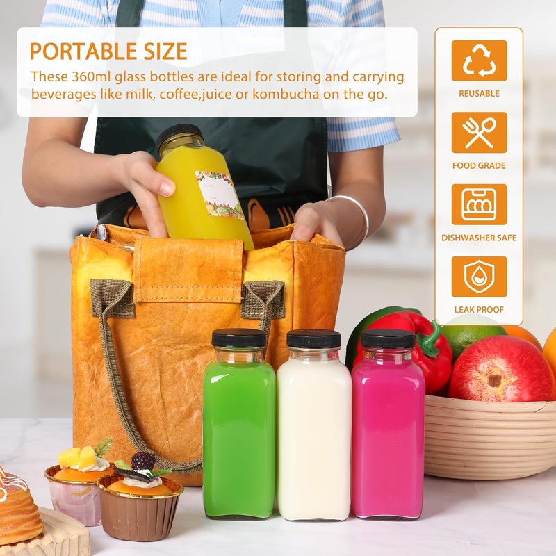 AuroTrends 12 oz Glass Bottles with Lids 6Pack, 360ml Glass Bottles for Juicing, Water, Kombucha - Portable Juicing Bottles Reusable for Juice/Coffee/Milk/Kombucha Storage - Image 3