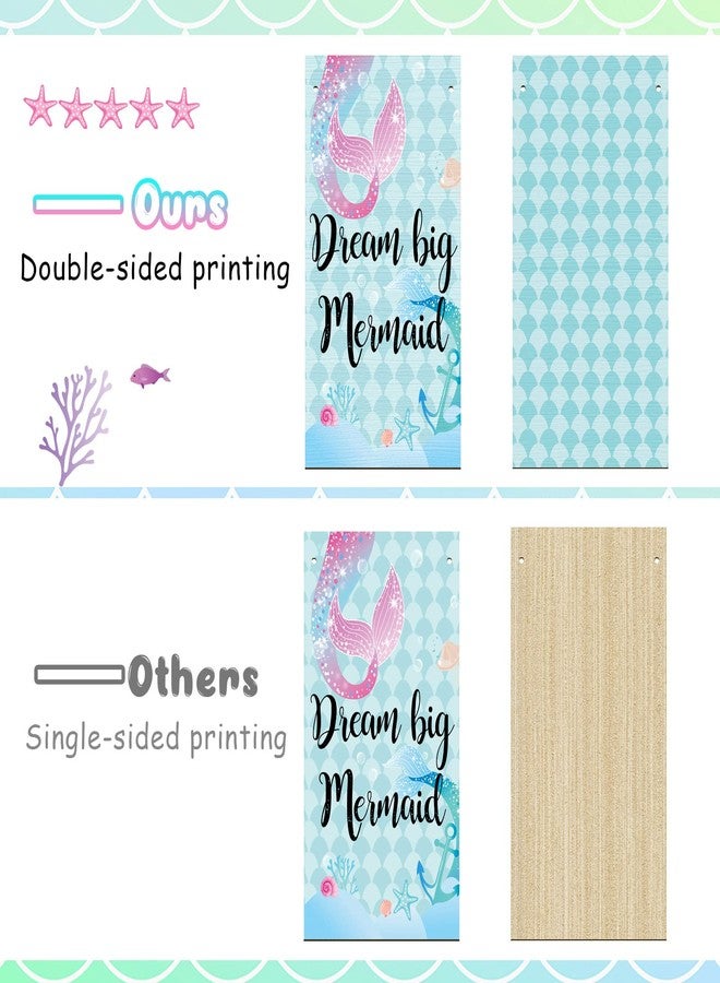 Queekay 3 Pcs Mermaid Room Decor Mermaid Wall Decor for Bathroom Bedroom Sea Life Wall Art Wooden Signs with Shell Welcome Door Hanger Summer Ocean Theme Seaside Decorations for Home - Image 3
