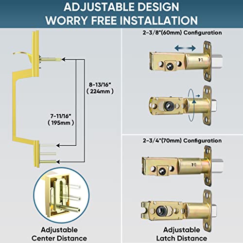 TICONN Double Front Door Handle Set, Heavy Duty Square Door Lever and Single Cylinder Deadbolt Combo for Side by Side Entrance Exterior Doors (Polished Brass) - Image 3