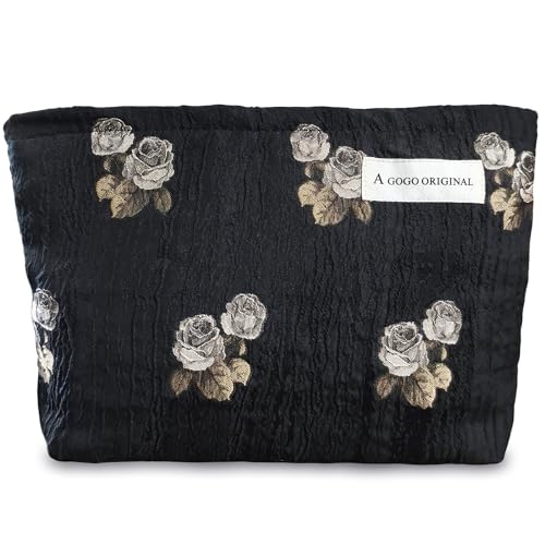 STARDW Aesthetic Floral Makeup Bag Cute Small Cosmetic Bags for Women Girls, Travel Toiletry Bag Large Capacity Zipper Makeup Pouch, Purse Organizer Pouches (Rose Vintage) - Image 1