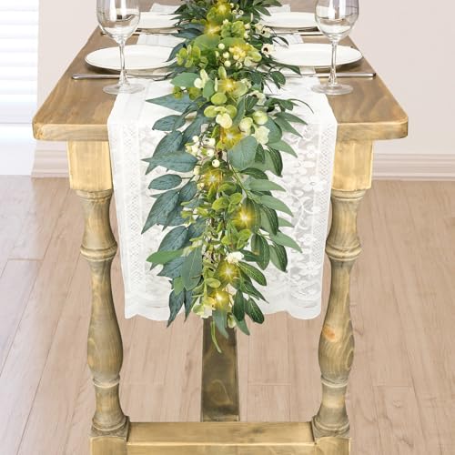 Artgar Eucalyptus Garland with Lights - 6 Ft Greenery Garland - Artificial Silver Dollar Olive Garlands, Spring/Summer Green Garlands for Indoor Outdoor Home Decor Wedding Arches Backdrops Table Decor - Image 4