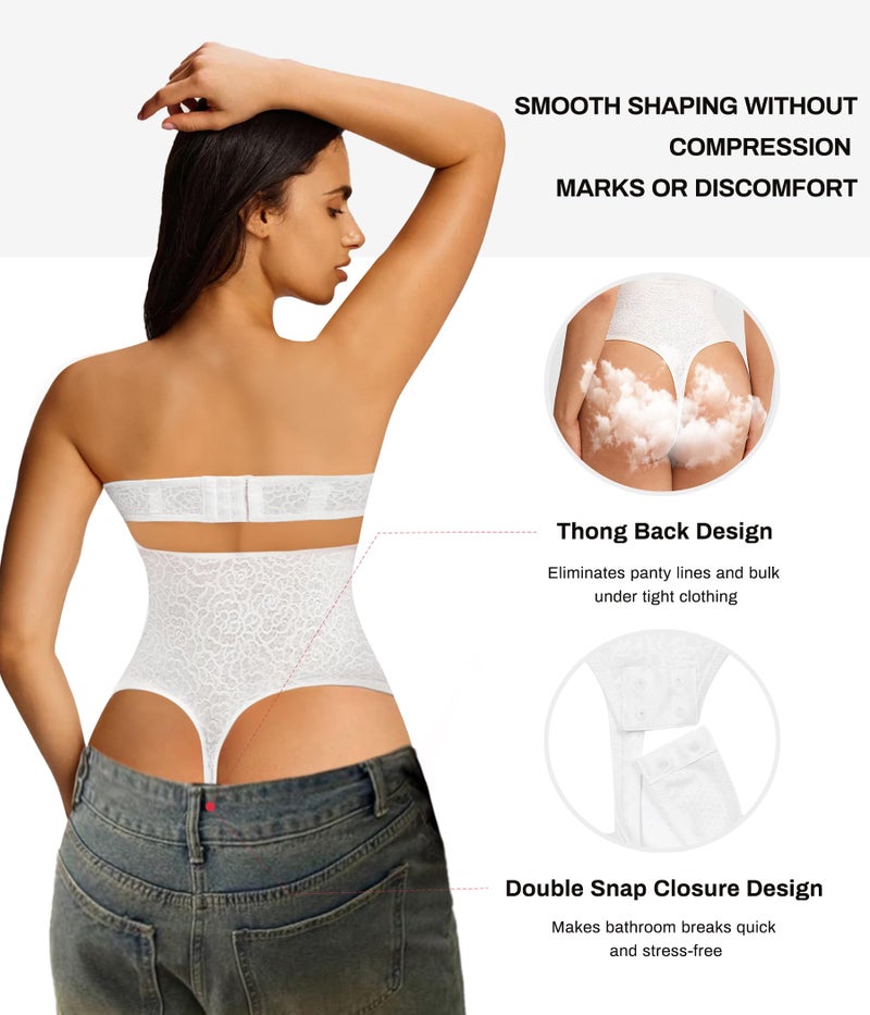 Nebility Strapless Shapewear for Women - Thong Bodysuit Tummy Control Lace Corset Tops Underwire with Removable Strap - Image 3