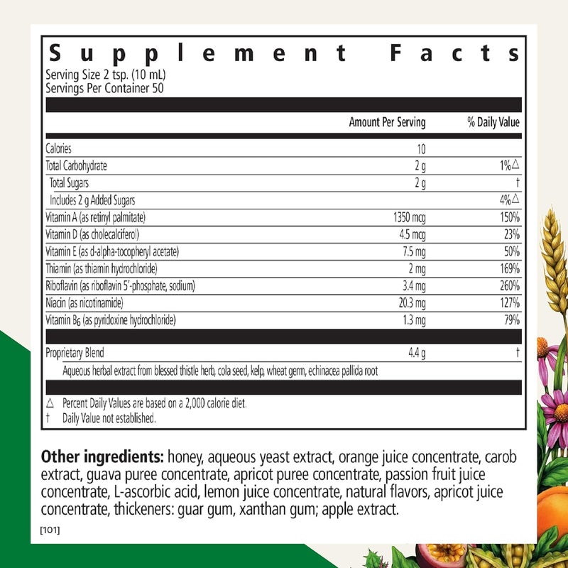 Floradix فلوراديكس إيبريسات فيتامينات متعددة للبالغين سائل يومي مع فيتامين أ وحليب الشوك المزيد من العافية دعم الطاقة دعم صحة الكبد نباتي غير معدل وراثيًا 169 أونصة سائلة - Image 2