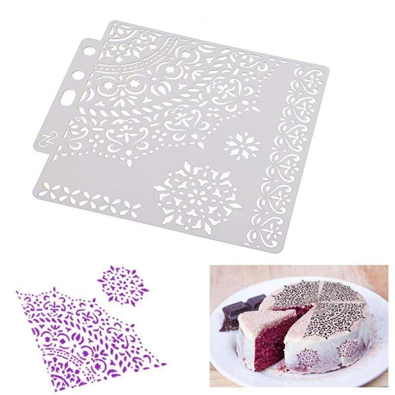 FVVMEED 5 Pieces Cookie Stencils Cake Decorating Stencil Reusable Plastic Painting Templates Powdered, Baking Molds for Children Creation DIY Craft Wedding Birthday Party Scrapbooking Drawing - Image 2