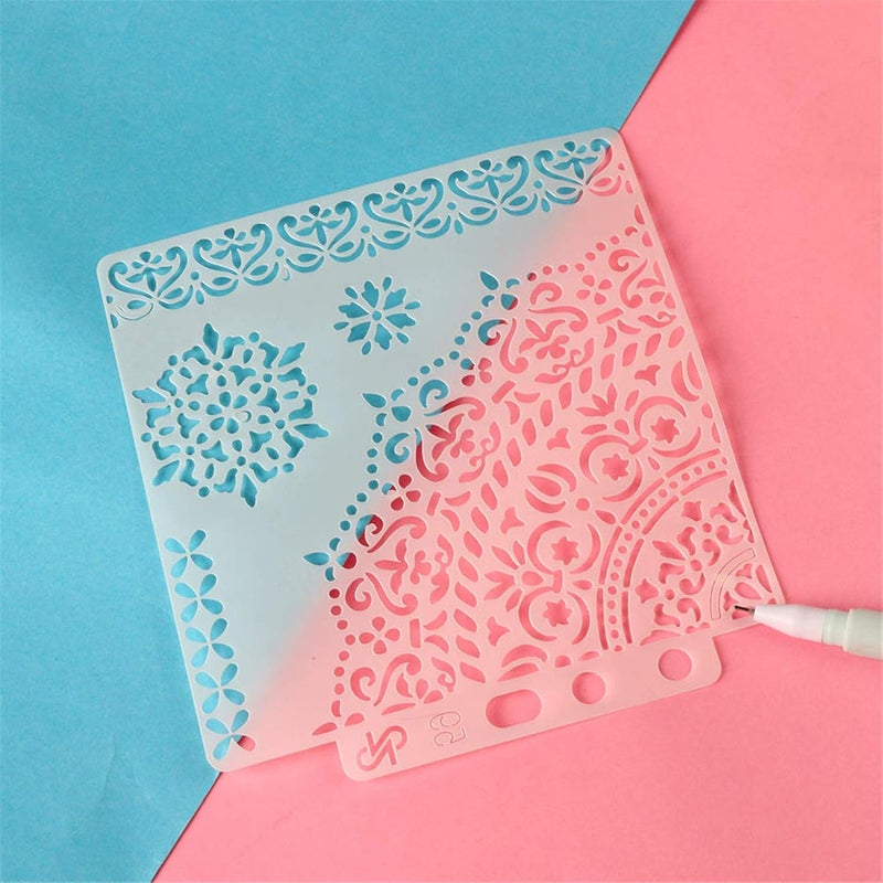 FVVMEED 5 Pieces Cookie Stencils Cake Decorating Stencil Reusable Plastic Painting Templates Powdered, Baking Molds for Children Creation DIY Craft Wedding Birthday Party Scrapbooking Drawing - Image 4