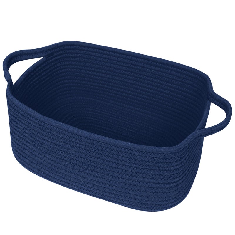 WILLITAT Cute Blue Woven Basket, Empty Gift Basket for Christmas, Thanksgiving, Easter, Birthday, Cotton Rope Storage Bin with Handle for Gift, Dog Toy Box, Baby Nursery Organizer, Dark Blue Decor - Image 1