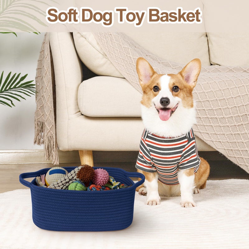 WILLITAT Cute Blue Woven Basket, Empty Gift Basket for Christmas, Thanksgiving, Easter, Birthday, Cotton Rope Storage Bin with Handle for Gift, Dog Toy Box, Baby Nursery Organizer, Dark Blue Decor - Image 4