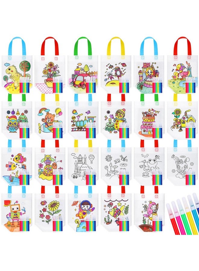 Chunful Cute Coloring Goodie Bags For Kids Birthday Party Reusable Cartoon Coloring Party Favor Tote Bags Non Woven Coloring Totes With Colorful Pens Diy Crafts Supplies (Lovely With Maker,24 Pieces)  - Image 1